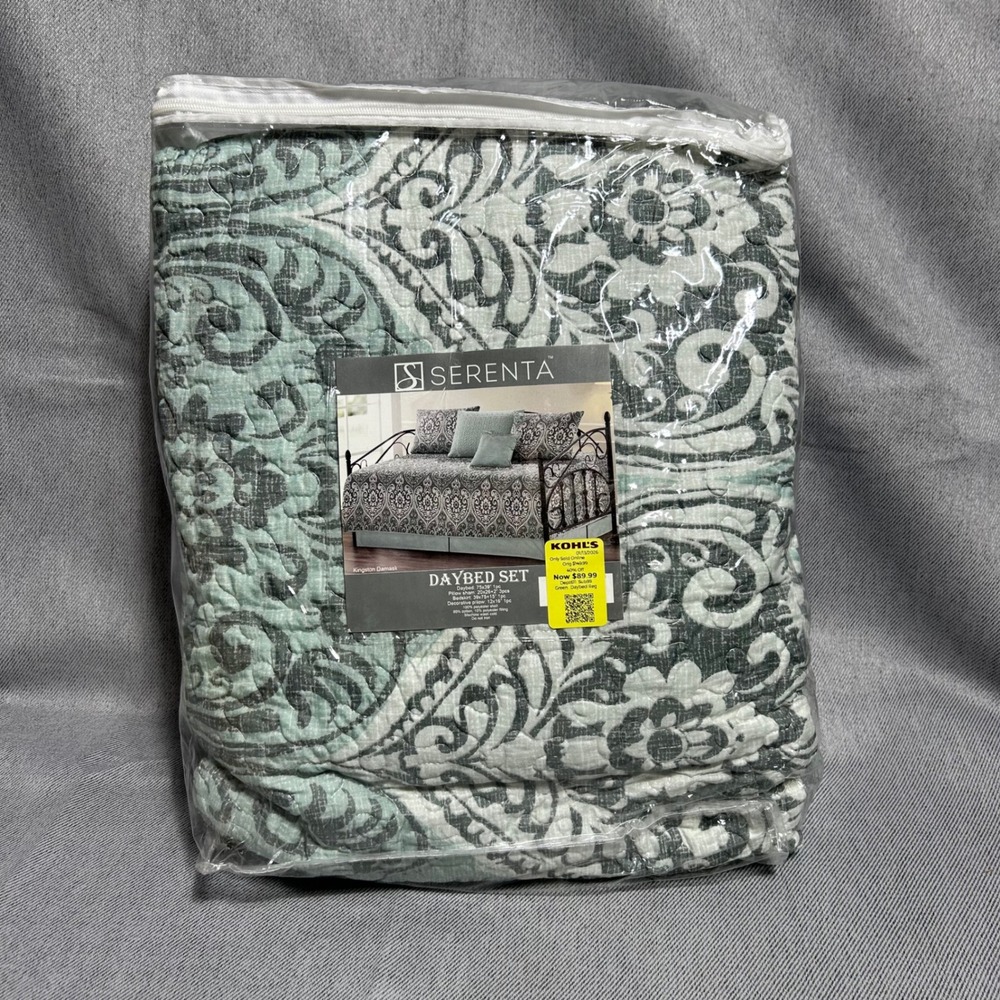 Serenta Daybed Set Twin Green Kingston Damask 6 Piece Quilted Bedding New